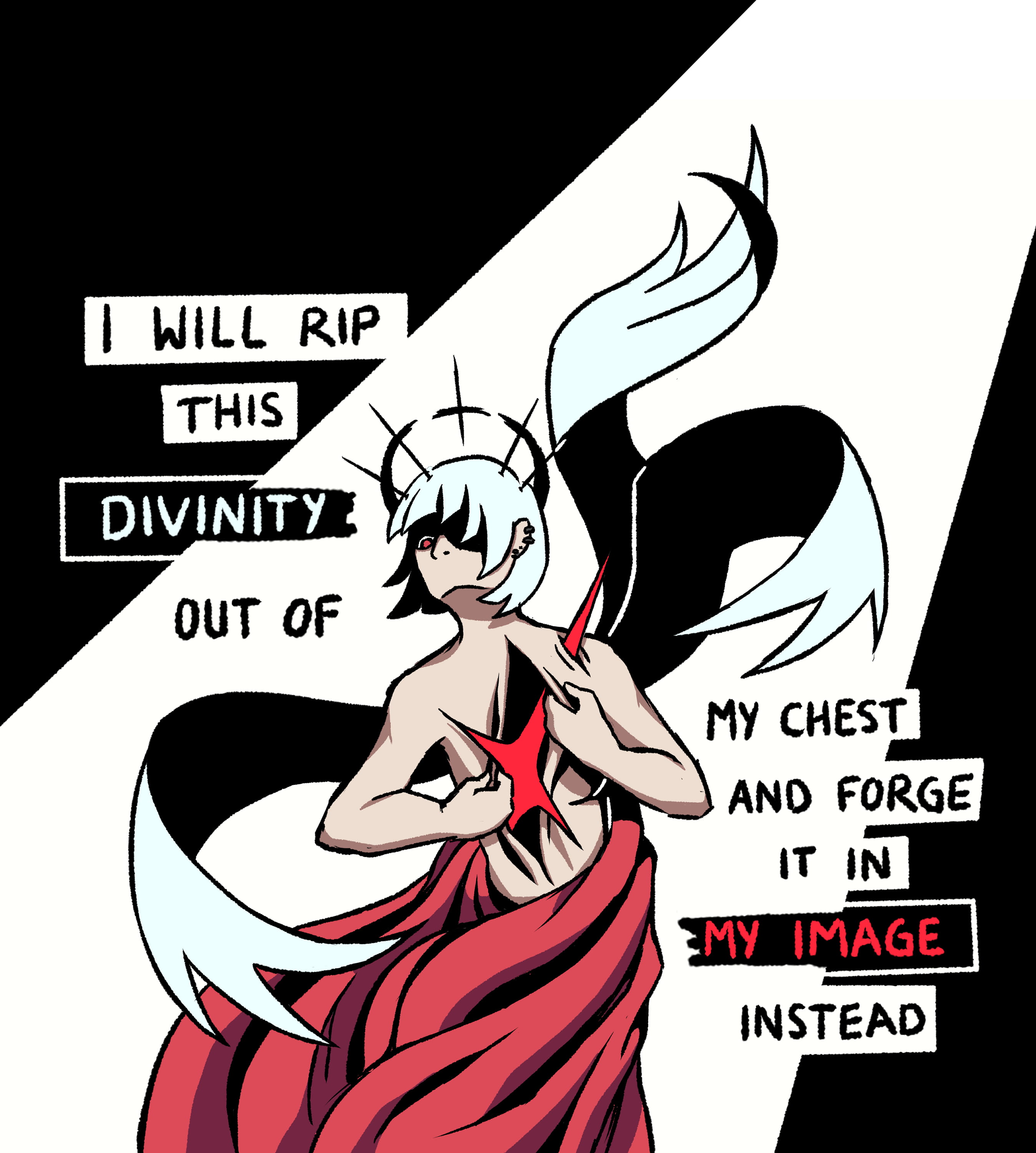 lineart-focused drawing of a fallen angel