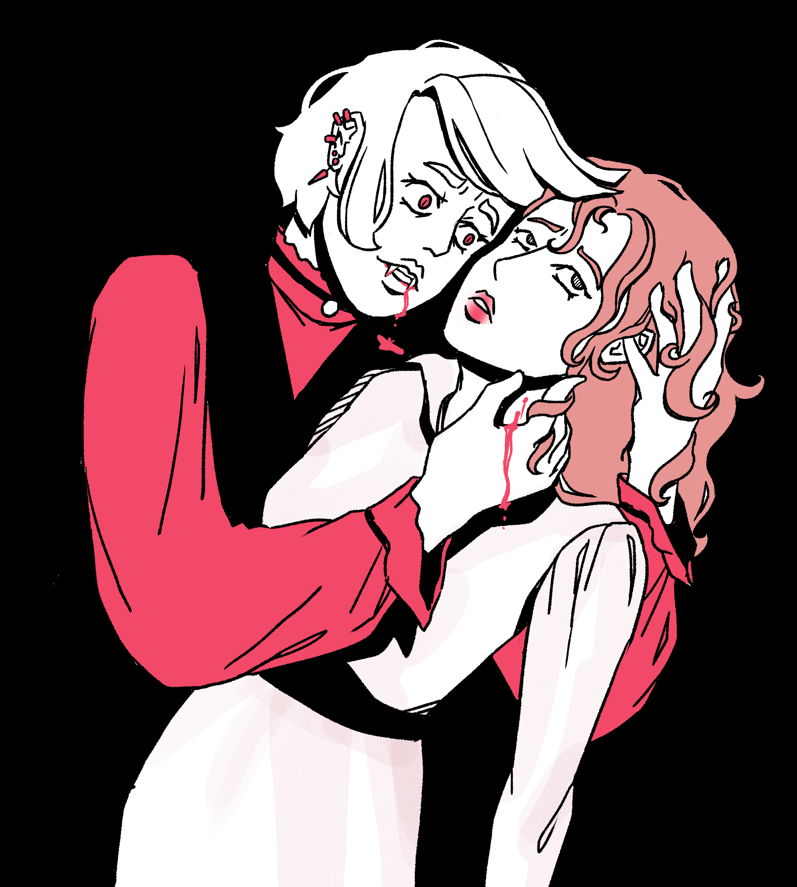 vampire woman desperately clutching at her victim