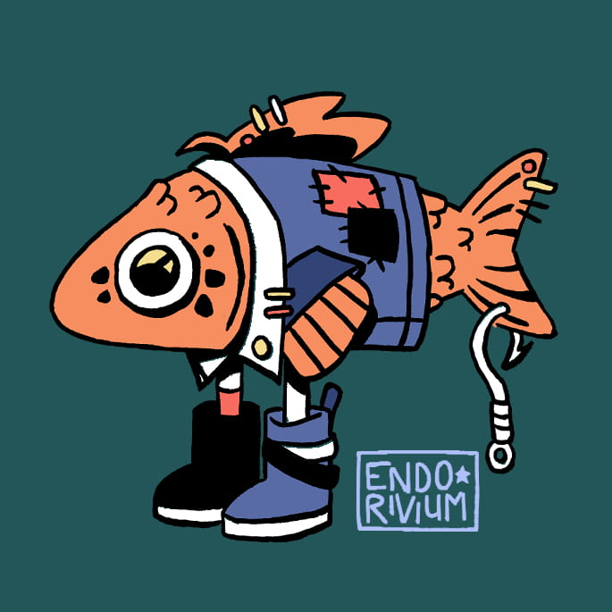 sticker design of fish with legs