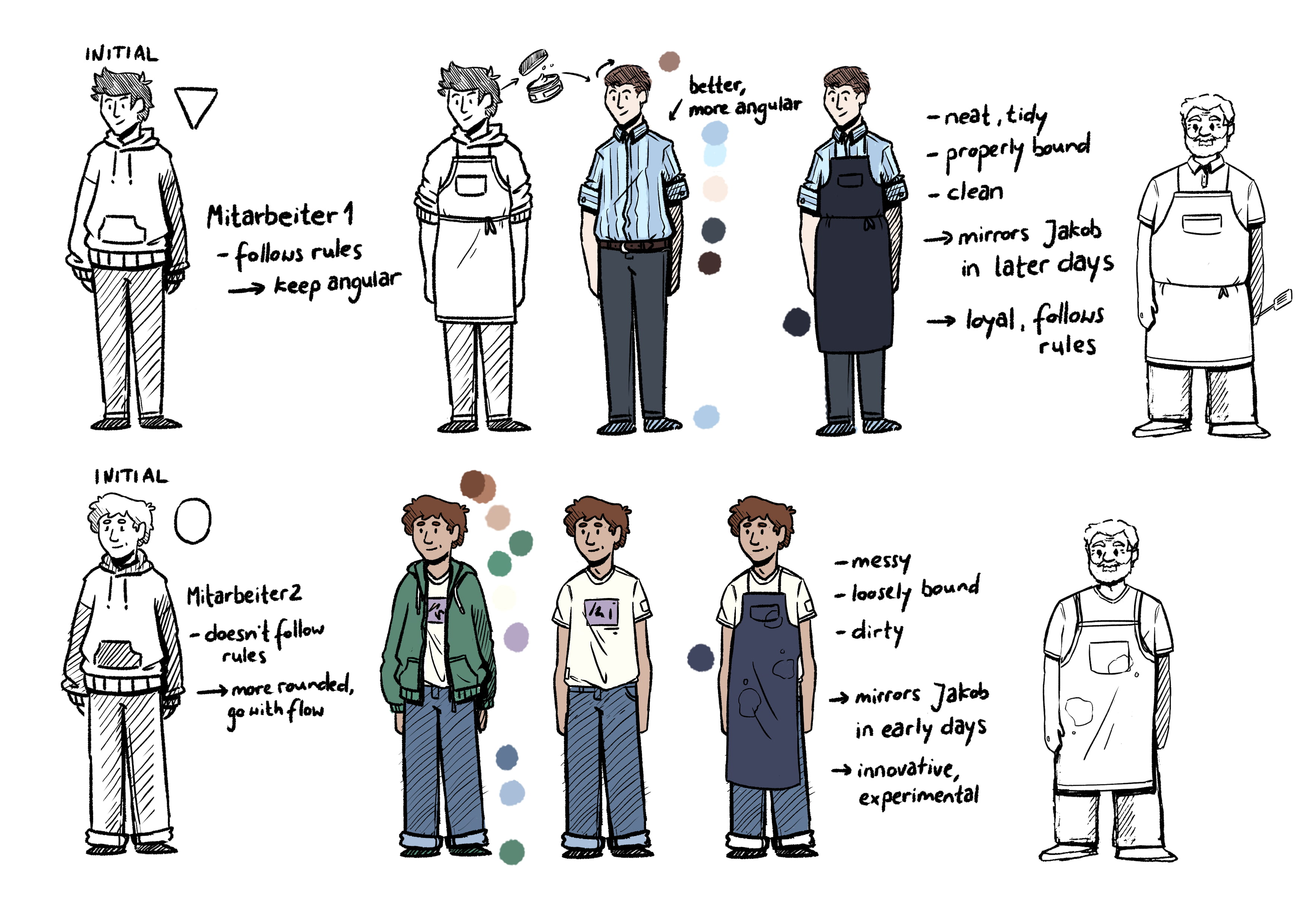concept sketches for the employee characters
