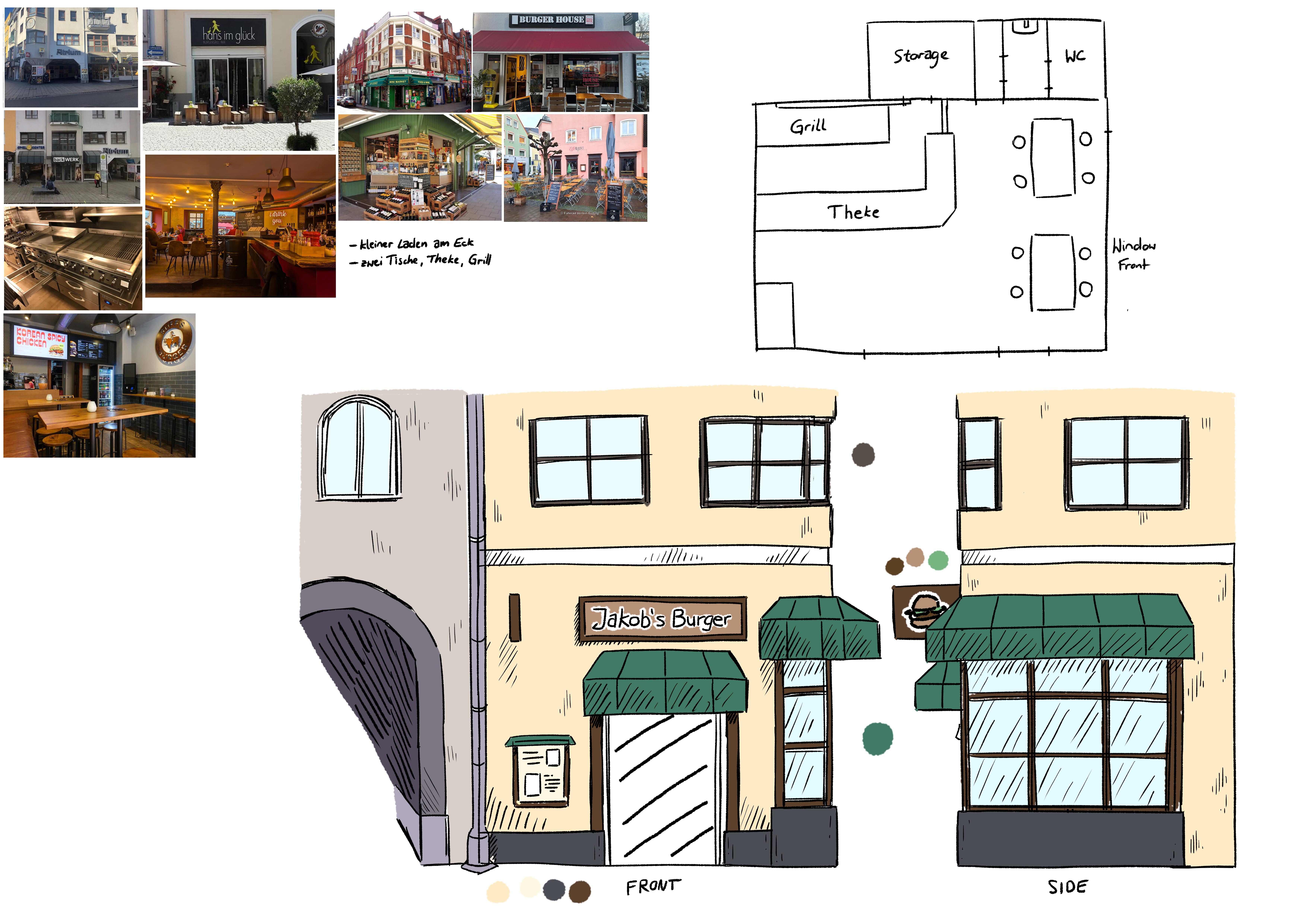 concept/reference sketch for the burger joint store front