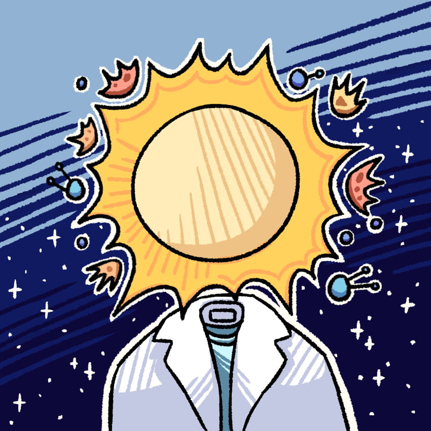 profile icon of personified sun in lab coat
